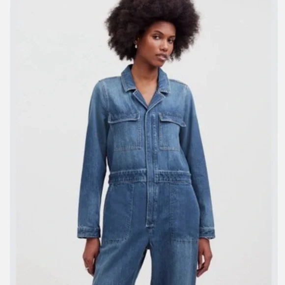 NWT Madewell Denim Blue Utility Jumpsuit Coveralls zip down size small - Picture 4 of 10